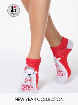 Conte Elegant Happy New Year Kollektion rote Damen Socken mit kuscheligem Eisbär