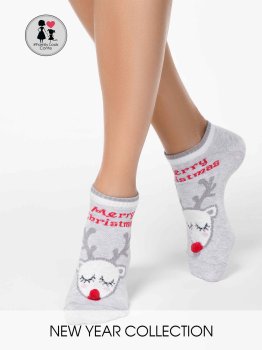 Conte Damen kurze hellgraue Baumwollsocken mit Rentiers Muster
