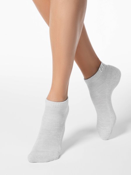 Sneakersocken für Damen CONTE mit Frotteesohle, Hellgrau