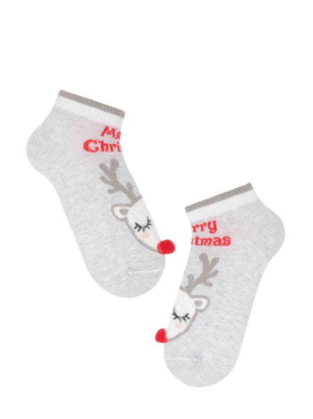 Conte Damen kurze hellgraue Baumwollsocken mit Rentiers Muster