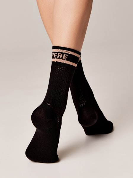 Lange Socken mit Ajourmuster Schwarz