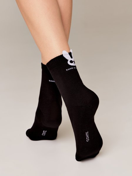 Damensocken mit süßem 3D Hasenmotiv in Schwarz