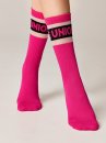 Lange Socken Conte in Fuchsia mit transparenten Streifen